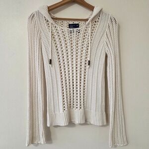 American Eagle Open Knit Boho Hoodie Sz M Fitted Flare Sleeve Y2K Preppy Hippie